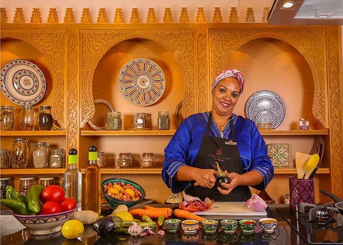 Dada in LA Maison Arabe leading a Marrakech cooking class