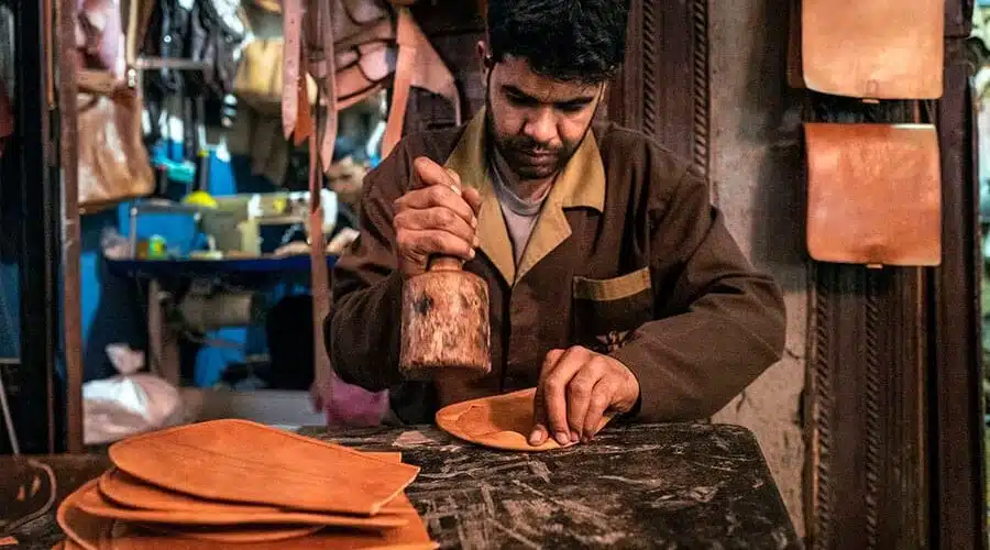 Leather craftsman in Marrakech Souks