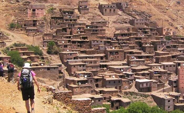 trekking past Berber villages during the 3 day Imlil to Ourika Valley traverse