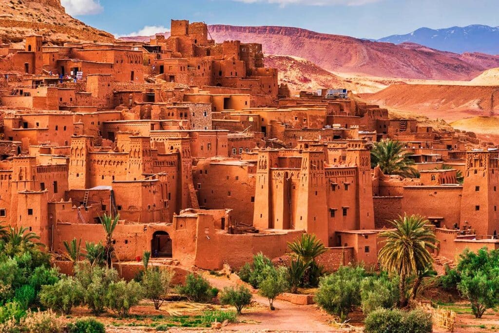 Earthen ksar of Aït Ben Haddou rising above an oasis in southern Morocco