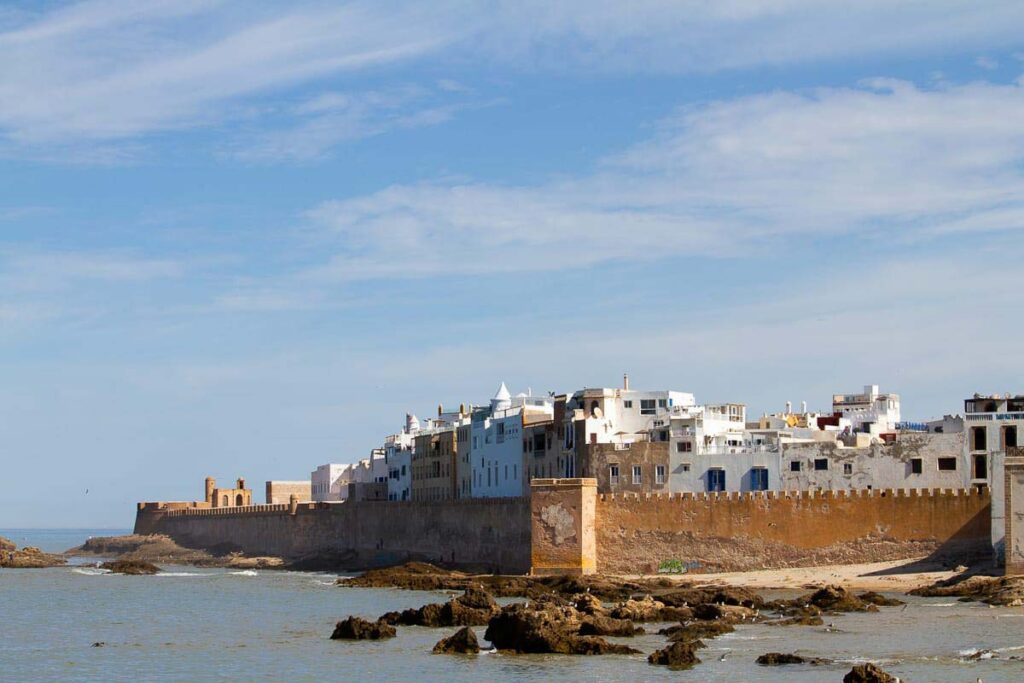 Essaouira’s fortified coastal ramparts and Atlantic shoreline.